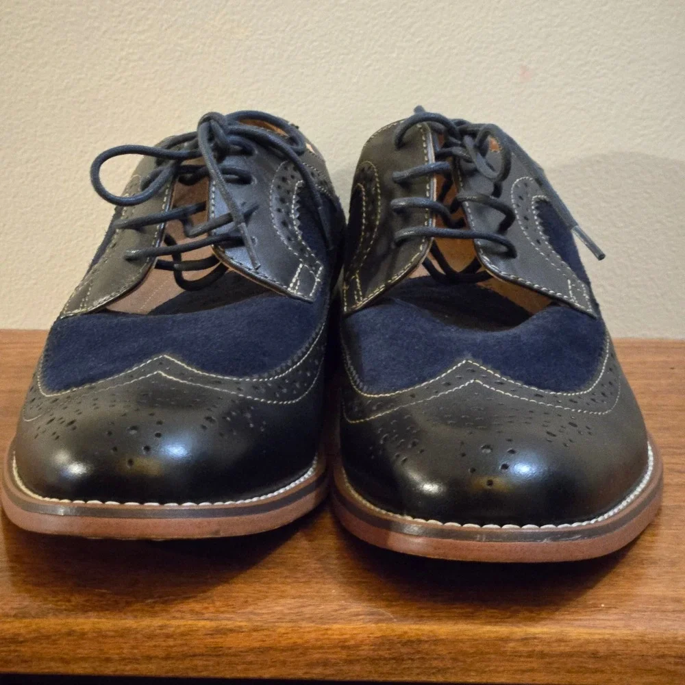 GH Bass Billings Mens 8.5M Navy Blue Leather Suede Wingtip Oxford Shoes